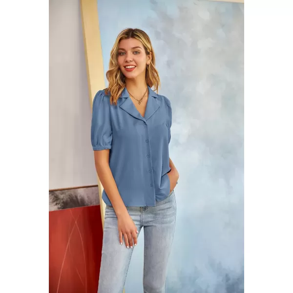 GRACE KARIN Womens Button Down Shirts Short Sleeve Long Sleeve Business Casual Tops V Neck BlouseHaze Blue