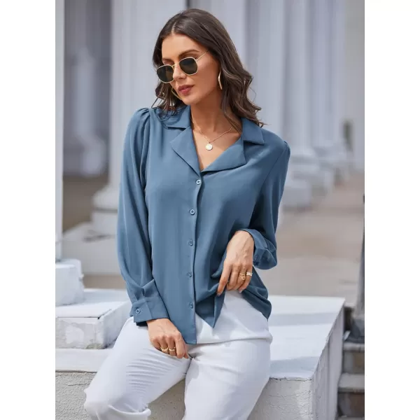 GRACE KARIN Womens Button Down Shirts Short Sleeve Long Sleeve Business Casual Tops V Neck BlouseHaze Bluelong Sleeve