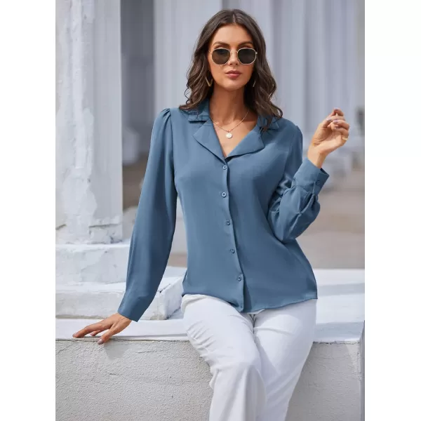 GRACE KARIN Womens Button Down Shirts Short Sleeve Long Sleeve Business Casual Tops V Neck BlouseHaze Bluelong Sleeve