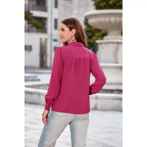 GRACE KARIN Womens Button Down Shirts Short Sleeve Long Sleeve Business Casual Tops V Neck BlouseHot Pinklong Sleeve