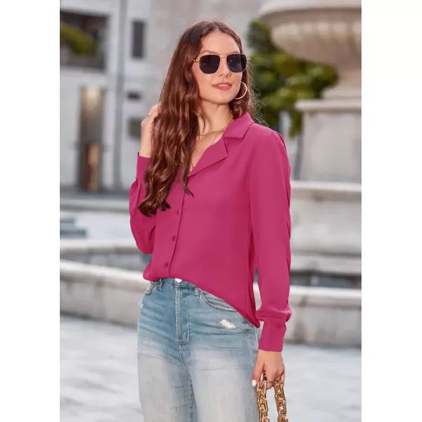 GRACE KARIN Womens Button Down Shirts Short Sleeve Long Sleeve Business Casual Tops V Neck BlouseHot Pinklong Sleeve