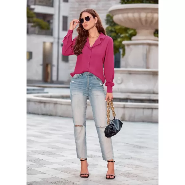 GRACE KARIN Womens Button Down Shirts Short Sleeve Long Sleeve Business Casual Tops V Neck BlouseHot Pinklong Sleeve