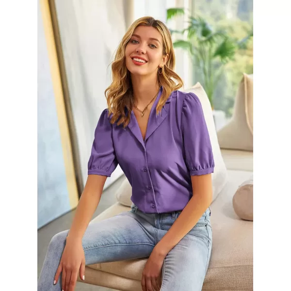 GRACE KARIN Womens Button Down Shirts Short Sleeve Long Sleeve Business Casual Tops V Neck BlouseLavender