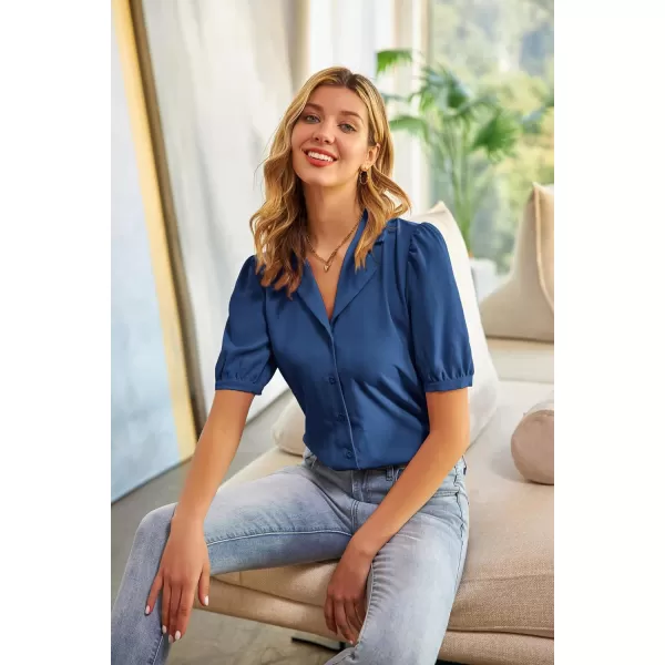 GRACE KARIN Womens Button Down Shirts Short Sleeve Long Sleeve Business Casual Tops V Neck BlouseLight Navy Blue