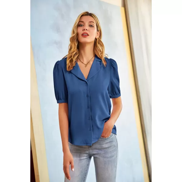 GRACE KARIN Womens Button Down Shirts Short Sleeve Long Sleeve Business Casual Tops V Neck BlouseLight Navy Blue