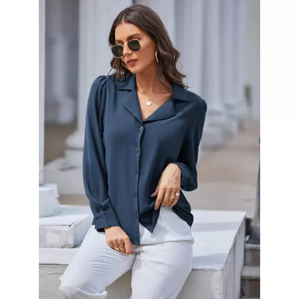 GRACE KARIN Womens Button Down Shirts Short Sleeve Long Sleeve Business Casual Tops V Neck BlouseNavylong Sleeve