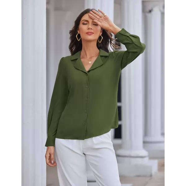 GRACE KARIN Womens Button Down Shirts Short Sleeve Long Sleeve Business Casual Tops V Neck BlouseOlive Greenlong Sleeve