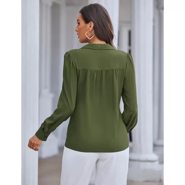 GRACE KARIN Womens Button Down Shirts Short Sleeve Long Sleeve Business Casual Tops V Neck BlouseOlive Greenlong Sleeve