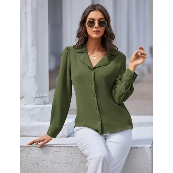 GRACE KARIN Womens Button Down Shirts Short Sleeve Long Sleeve Business Casual Tops V Neck BlouseOlive Greenlong Sleeve