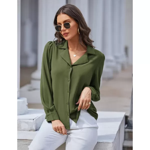 GRACE KARIN Womens Button Down Shirts Short Sleeve Long Sleeve Business Casual Tops V Neck BlouseOlive Greenlong Sleeve