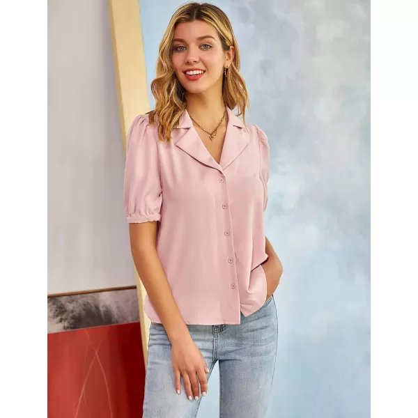 GRACE KARIN Womens Button Down Shirts Short Sleeve Long Sleeve Business Casual Tops V Neck BlousePink