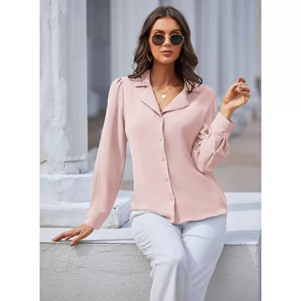 GRACE KARIN Womens Button Down Shirts Short Sleeve Long Sleeve Business Casual Tops V Neck BlousePinklong Sleeve