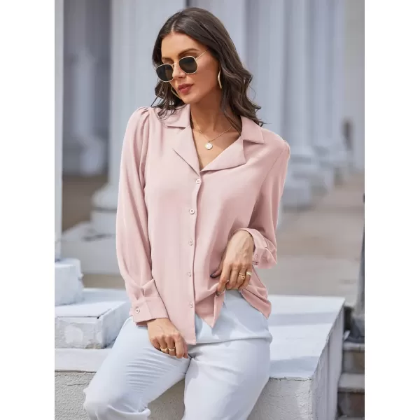 GRACE KARIN Womens Button Down Shirts Short Sleeve Long Sleeve Business Casual Tops V Neck BlousePinklong Sleeve