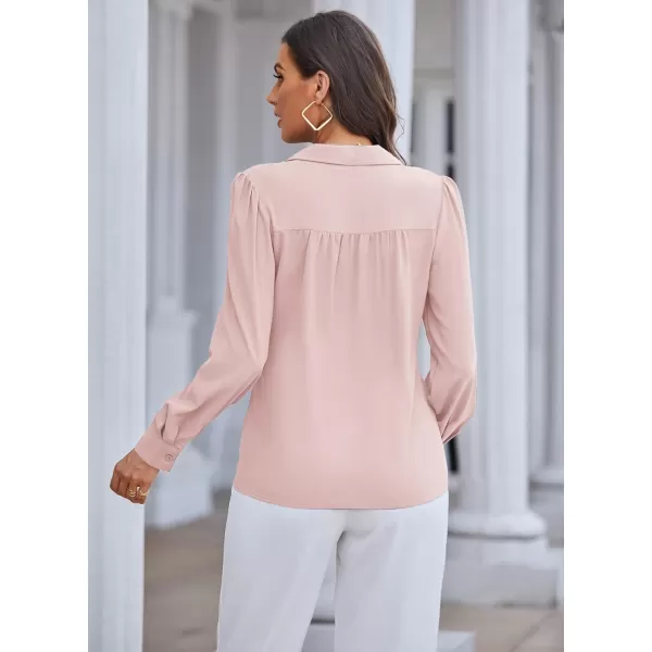 GRACE KARIN Womens Button Down Shirts Short Sleeve Long Sleeve Business Casual Tops V Neck BlousePinklong Sleeve