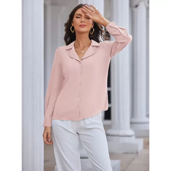 GRACE KARIN Womens Button Down Shirts Short Sleeve Long Sleeve Business Casual Tops V Neck BlousePinklong Sleeve