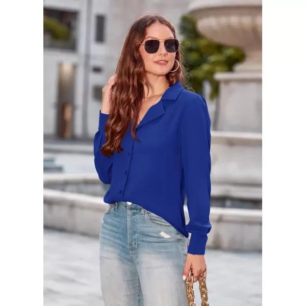 GRACE KARIN Womens Button Down Shirts Short Sleeve Long Sleeve Business Casual Tops V Neck BlouseRoyal Bluelong Sleeve