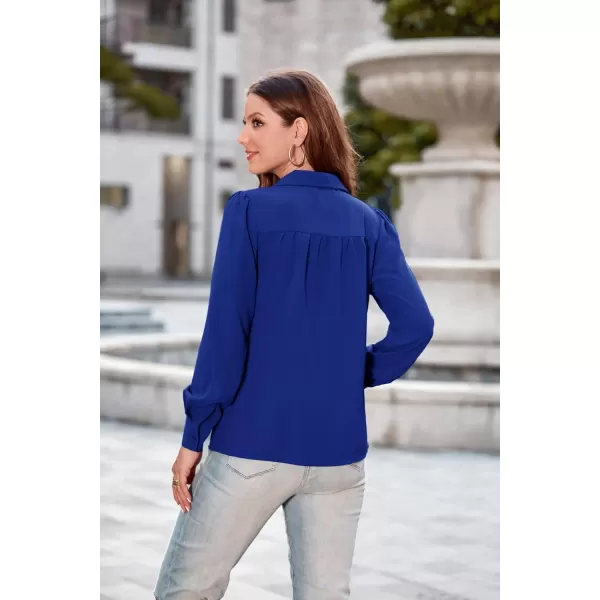 GRACE KARIN Womens Button Down Shirts Short Sleeve Long Sleeve Business Casual Tops V Neck BlouseRoyal Bluelong Sleeve