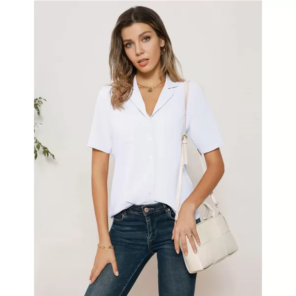 GRACE KARIN Womens Button Down Shirts Short Sleeve Long Sleeve Business Casual Tops V Neck BlouseWhite With Pocket