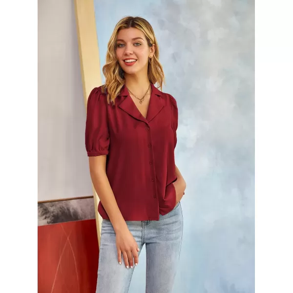 GRACE KARIN Womens Button Down Shirts Short Sleeve Long Sleeve Business Casual Tops V Neck BlouseWine Red