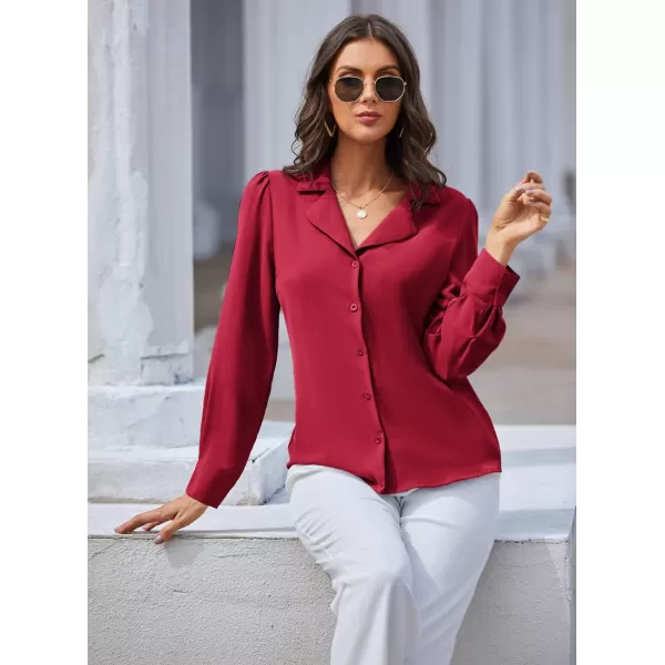 GRACE KARIN Womens Button Down Shirts Short Sleeve Long Sleeve Business Casual Tops V Neck BlouseWine Redlong Sleeve