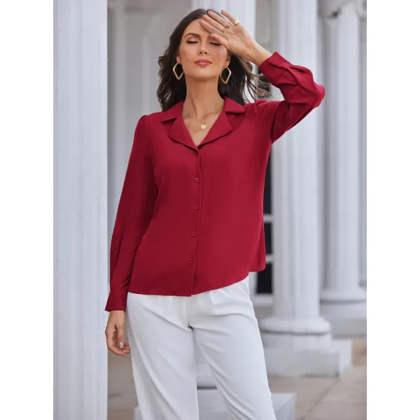 GRACE KARIN Womens Button Down Shirts Short Sleeve Long Sleeve Business Casual Tops V Neck BlouseWine Redlong Sleeve