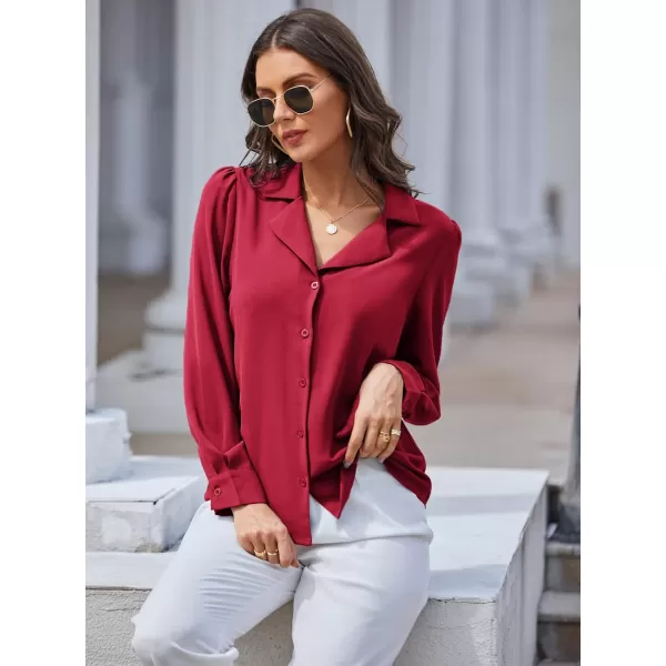 GRACE KARIN Womens Button Down Shirts Short Sleeve Long Sleeve Business Casual Tops V Neck BlouseWine Redlong Sleeve