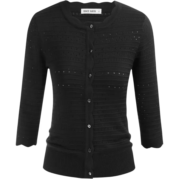 GRACE KARIN Womens Button Down Vee Neck Long Sleeve Rib Knit Cardigan Sweaters43 Sleeve Black