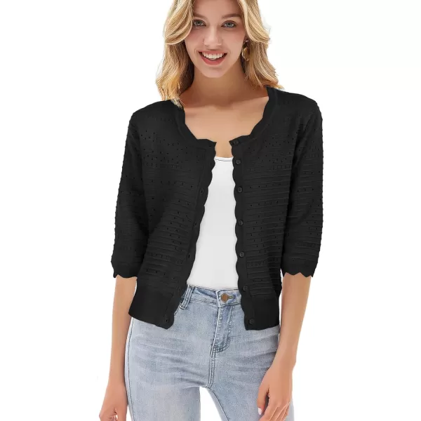 GRACE KARIN Womens Button Down Vee Neck Long Sleeve Rib Knit Cardigan Sweaters43 Sleeve Black