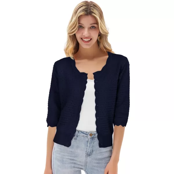 GRACE KARIN Womens Button Down Vee Neck Long Sleeve Rib Knit Cardigan Sweaters43 Sleeve Navy Blue