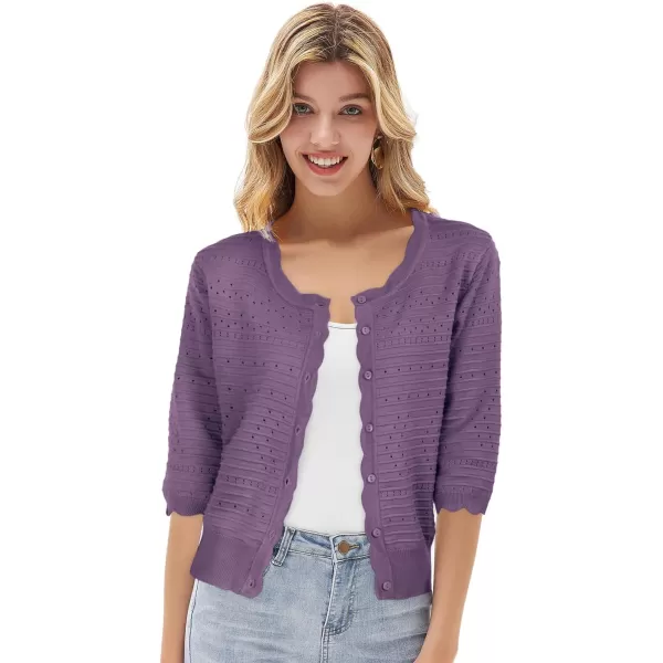 GRACE KARIN Womens Button Down Vee Neck Long Sleeve Rib Knit Cardigan Sweaters43 Sleeve Purple