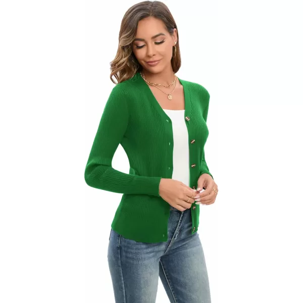 GRACE KARIN Womens Button Down Vee Neck Long Sleeve Rib Knit Cardigan SweatersGreen