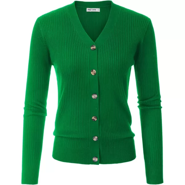 GRACE KARIN Womens Button Down Vee Neck Long Sleeve Rib Knit Cardigan SweatersGreen