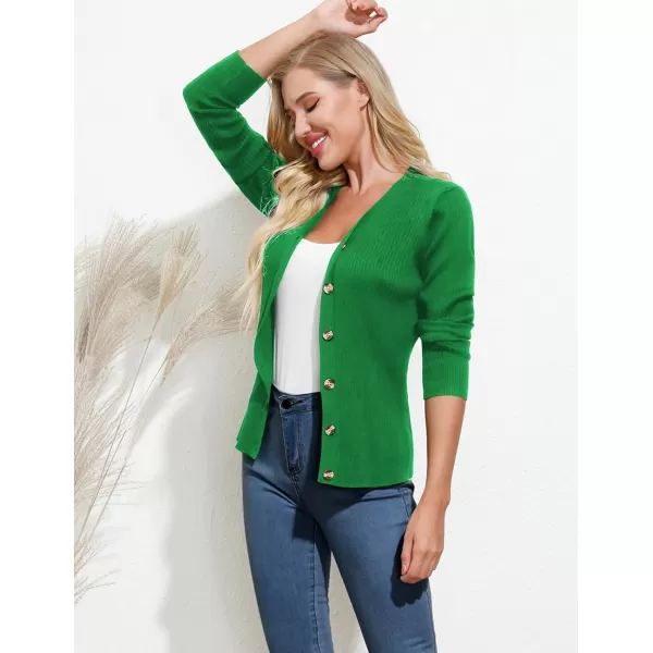 GRACE KARIN Womens Button Down Vee Neck Long Sleeve Rib Knit Cardigan SweatersGreen