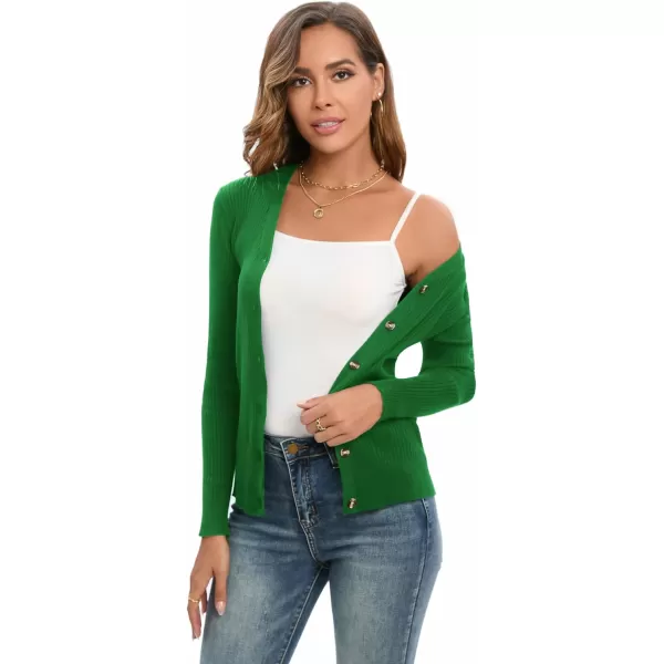 GRACE KARIN Womens Button Down Vee Neck Long Sleeve Rib Knit Cardigan SweatersGreen