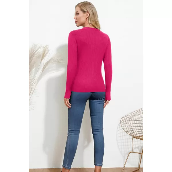 GRACE KARIN Womens Button Down Vee Neck Long Sleeve Rib Knit Cardigan SweatersHot Pink