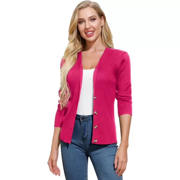GRACE KARIN Womens Button Down Vee Neck Long Sleeve Rib Knit Cardigan SweatersHot Pink