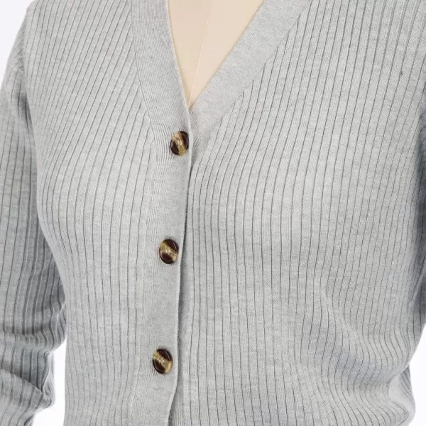 GRACE KARIN Womens Button Down Vee Neck Long Sleeve Rib Knit Cardigan SweatersLight Grey Heather