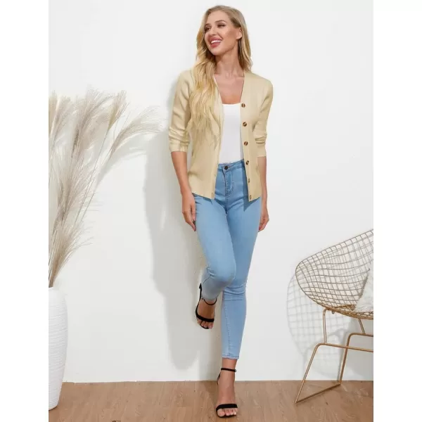 GRACE KARIN Womens Button Down Vee Neck Long Sleeve Rib Knit Cardigan SweatersNude