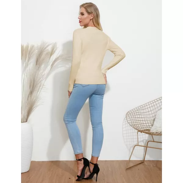 GRACE KARIN Womens Button Down Vee Neck Long Sleeve Rib Knit Cardigan SweatersNude