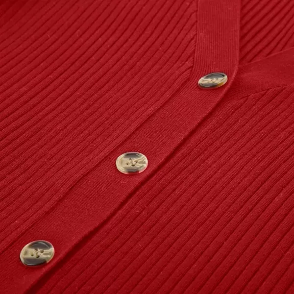GRACE KARIN Womens Button Down Vee Neck Long Sleeve Rib Knit Cardigan SweatersRed