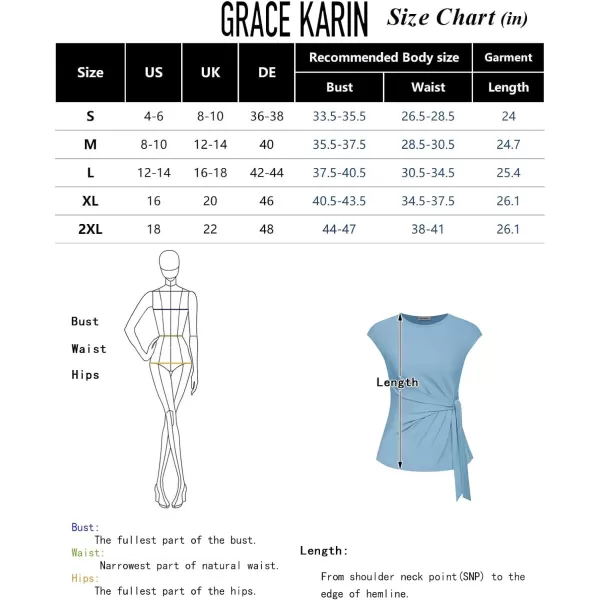 GRACE KARIN Womens Cap Sleeve Tops Summer Tie Waist Crew Neck Elegant Blouse Dressy Casual Solid Color ShirtsBlack