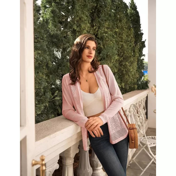 GRACE KARIN Womens Cardigan Casual Lightweight Long Sleeve Open Front Cardigans Sweater Hollow Out Cover upsPink