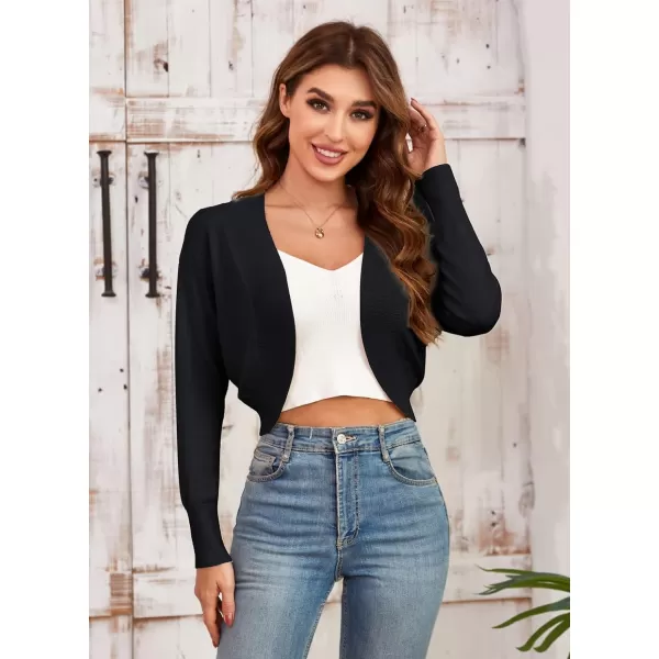 GRACE KARIN Womens Cardigan Open Front Knit Cropped Bolero Shrug Long Sleeve Vintage SweaterBlack