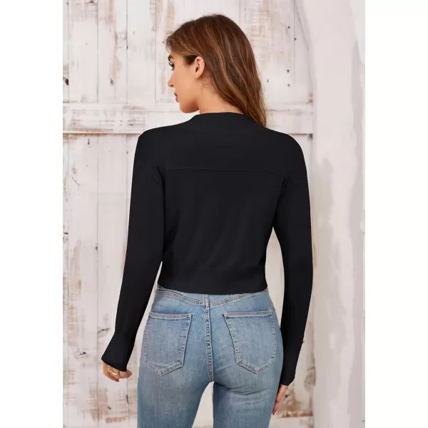 GRACE KARIN Womens Cardigan Open Front Knit Cropped Bolero Shrug Long Sleeve Vintage SweaterBlack