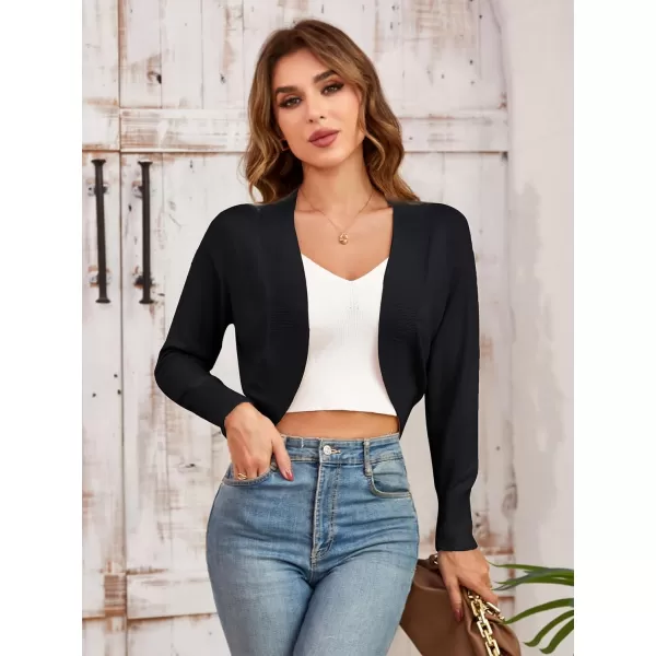 GRACE KARIN Womens Cardigan Open Front Knit Cropped Bolero Shrug Long Sleeve Vintage SweaterBlack