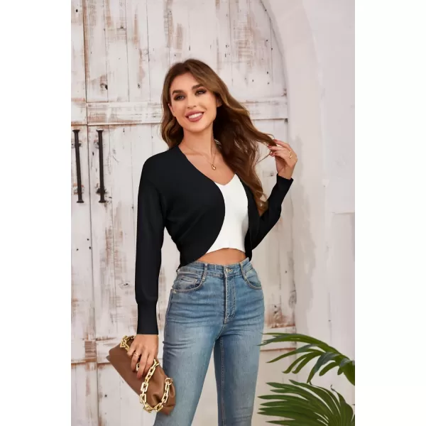 GRACE KARIN Womens Cardigan Open Front Knit Cropped Bolero Shrug Long Sleeve Vintage SweaterBlack