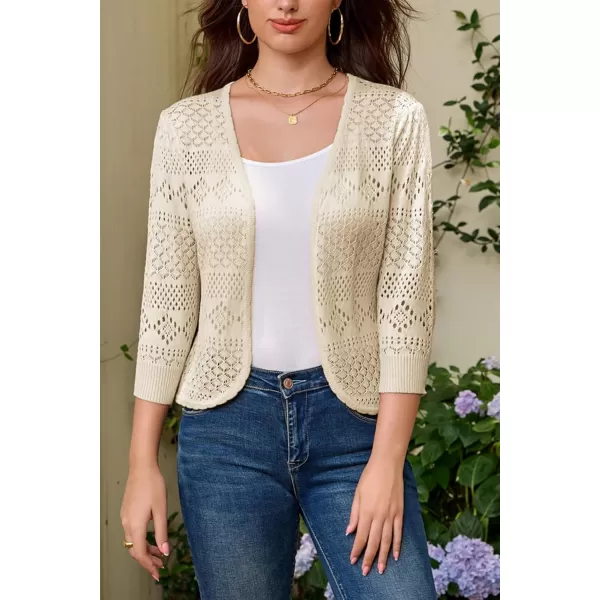 GRACE KARIN Womens Cardigans 34 Sleeve Open Front Cropped Cardigan Hollow Out Knit Shrugs for 2024 SummerApricot