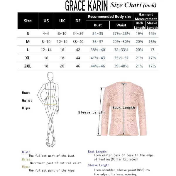 GRACE KARIN Womens Cardigans 34 Sleeve Open Front Cropped Cardigan Hollow Out Knit Shrugs for 2024 SummerGray Blue