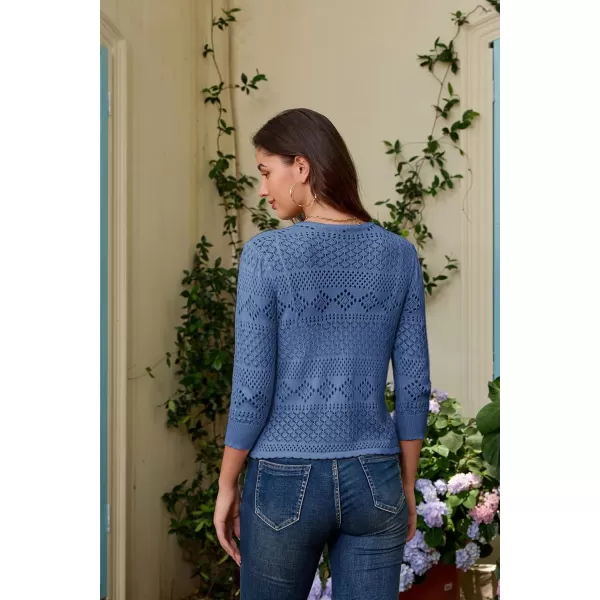 GRACE KARIN Womens Cardigans 34 Sleeve Open Front Cropped Cardigan Hollow Out Knit Shrugs for 2024 SummerGray Blue