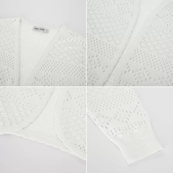 GRACE KARIN Womens Cardigans 34 Sleeve Sweater Cropped Cardigan Hollow Out Knit Shrugs for Dresses TopsIvory White